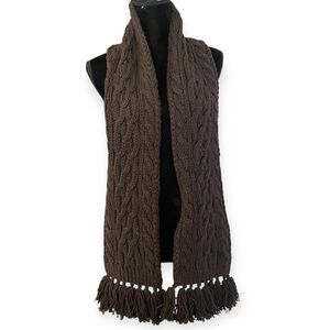 J Crew Chunky Knit Wool Fringe Scarf Unisex Brown Timeless Sustainable Heritage